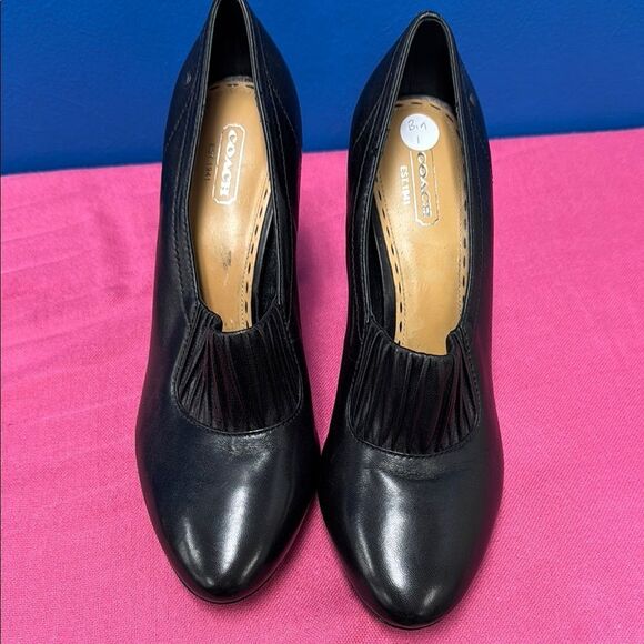Coach Black Leather Pleated Heels - Picture 2 of 7